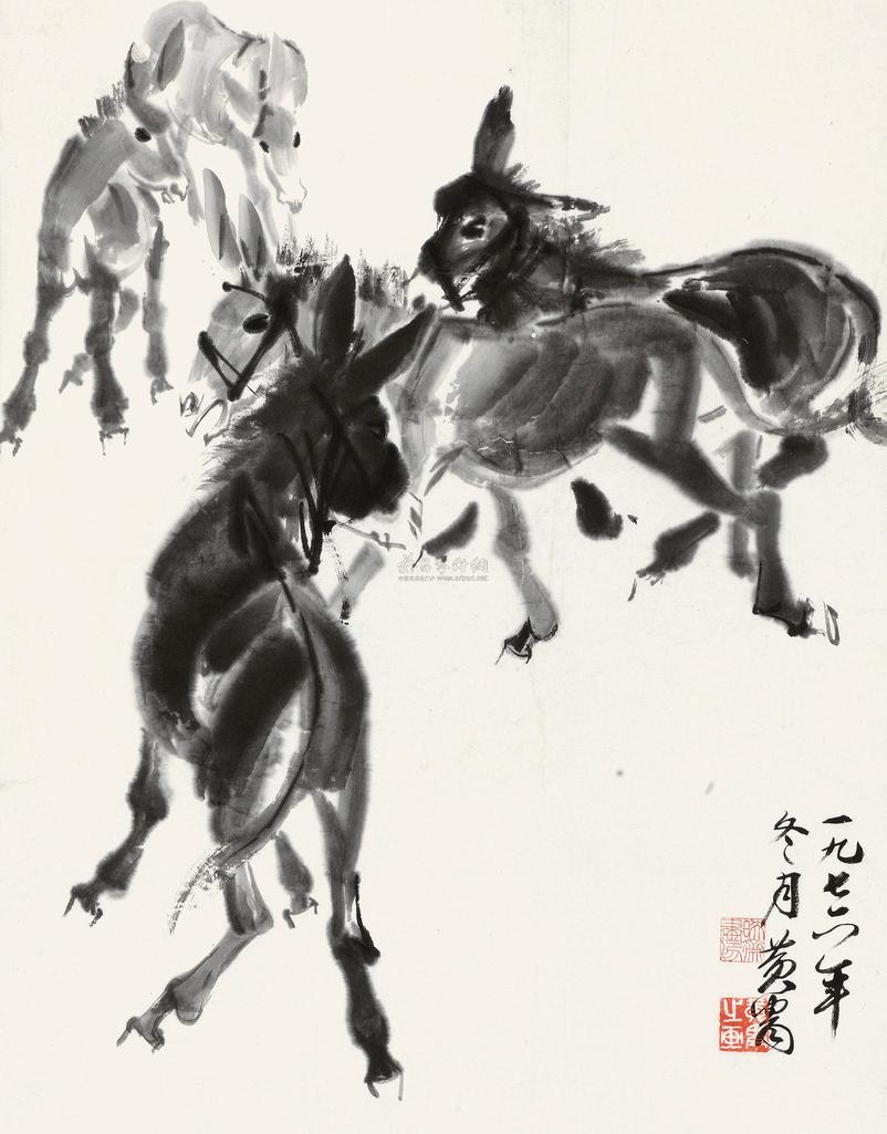 黄胄 1976年作 墨驴图 立轴