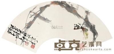 赵少昂 1990年作 花鸟扇面 镜心 19×55cm