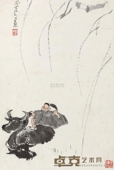 李可染 牧童水牛 立轴 70×46cm