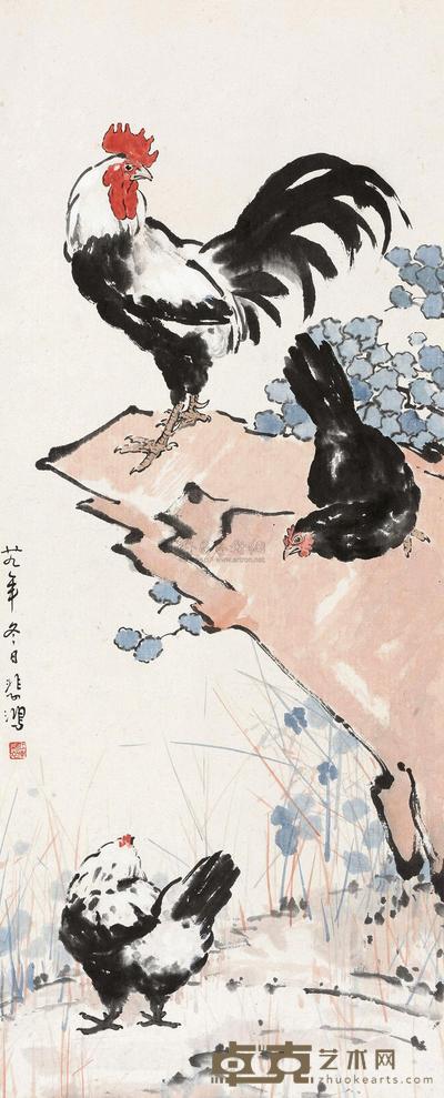 徐悲鸿 1940年作 三吉图 立轴 106×43cm