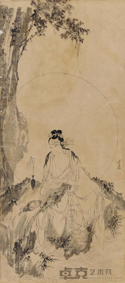 溥儒 水月观音像 镜心 40×18cm