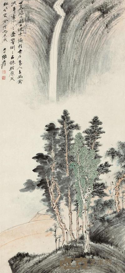 张大千 策杖聆泉鸣 立轴 81×37cm