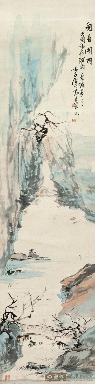 张大千 闻音阁图 立轴 131×31cm