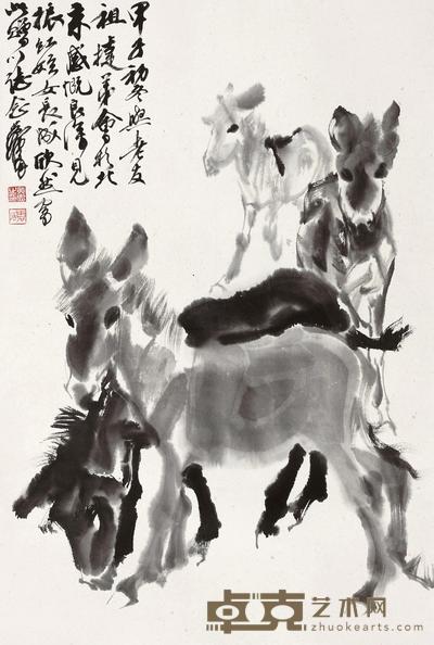 黄胄 四驴图 镜心 68×45cm