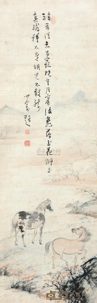 溥儒 长汀双骏图 立轴 96×32cm