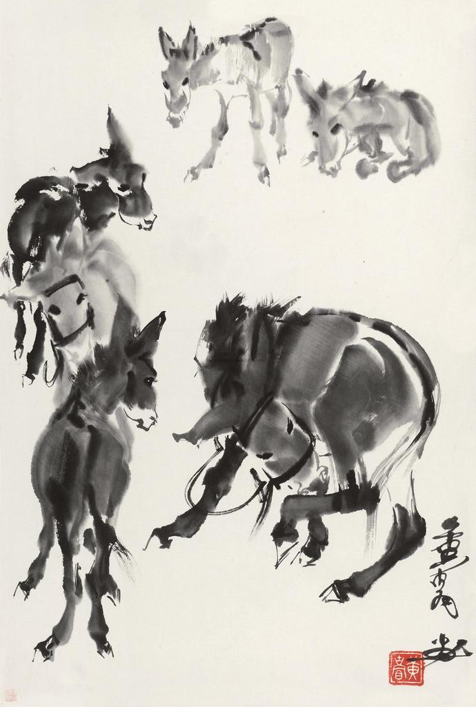 黄胄 六驴图 镜心