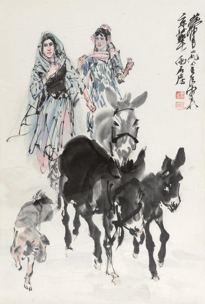 黄胄 1985年作 牧驴图 镜心