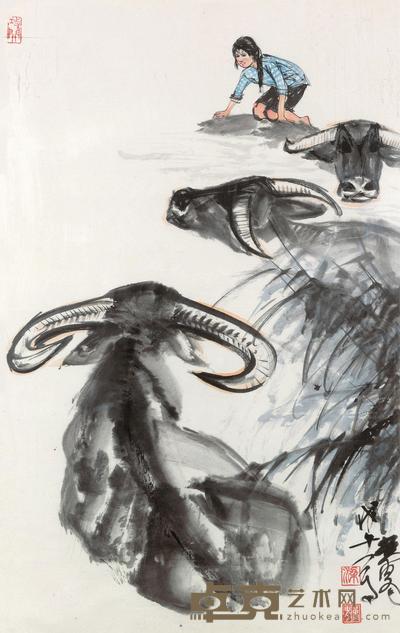 黄胄 1978年作 三牛嬉水 镜心 96×60cm