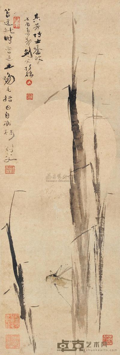 高剑父 月下虫草 镜心 78×26cm