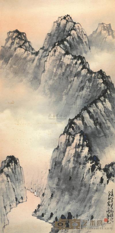 赵少昂 1988年作 三峡暮色 镜心 105×51cm