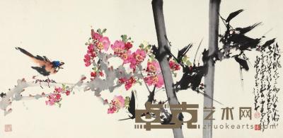 赵少昂 1976年作 花卉竹鸟 镜心 47×96cm
