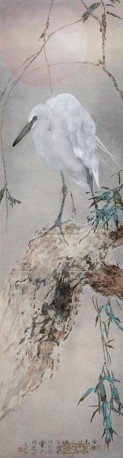 杨善深 1965年作 月鹭图 镜心 144×39cm