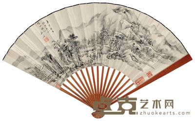 王鉴 1671年作 仿子久山水 成扇 17×51cm