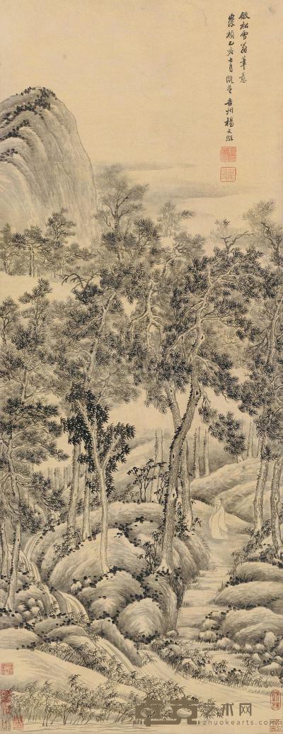 杨文骢 1635年作 深山高士 立轴 144×55cm