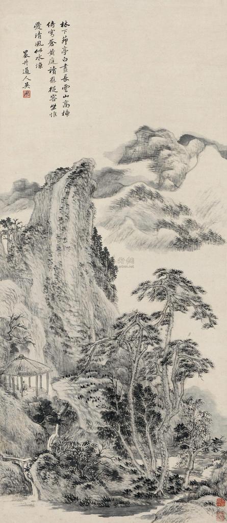 吴历 （传） 茆亭读书图 立轴