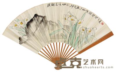娄师白 水仙奇石 成扇 18×50cm