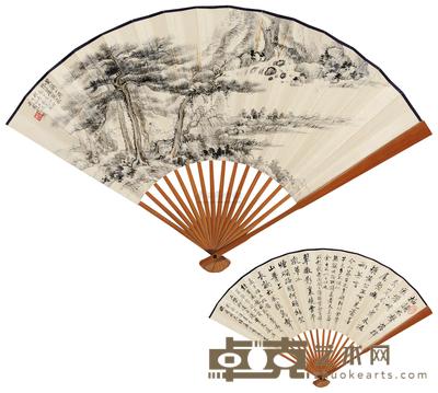 袁樊 烟麓观泉·行书题画诗 成扇 18×48cm