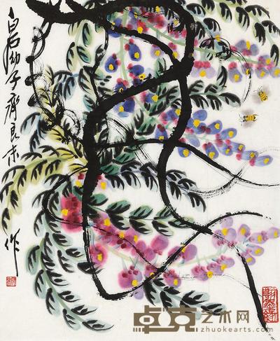 齐良末 紫藤蜜蜂 软片 45.5×37.5cm