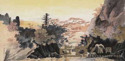 齐良末 秋山出流泉 镜片 83.5×168cm
