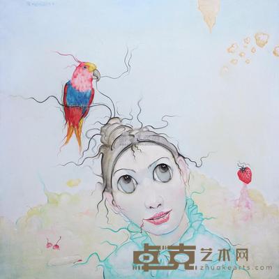 朱君 2005年作 花开时节鸟之二 120×120cm