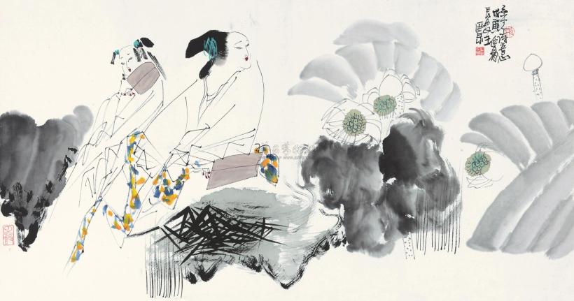 王西京 1998年作 宋人诗意图 镜心