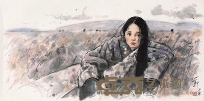 艾轩 2010年作 藏族少女 镜心 69×138cm