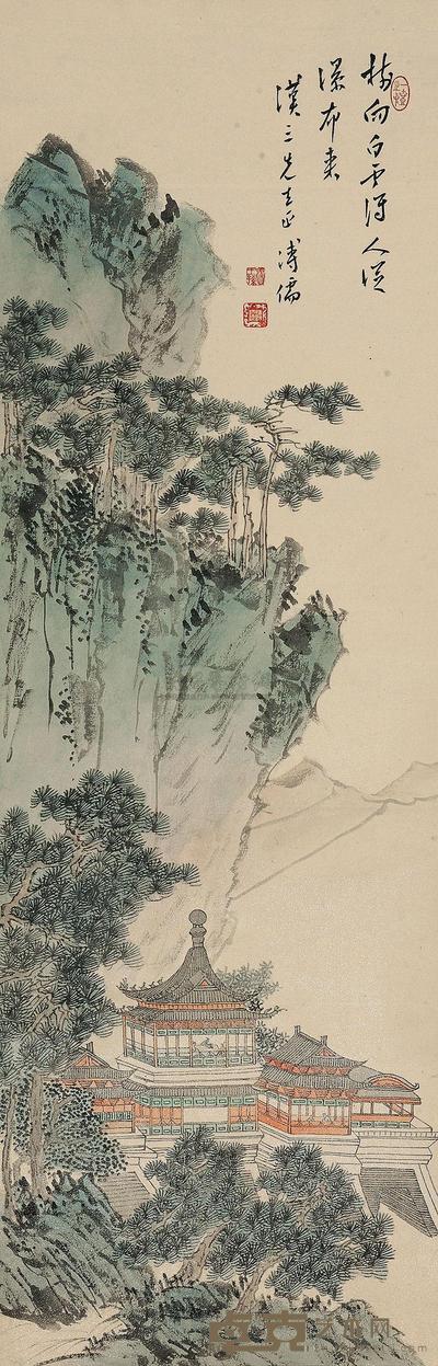 溥儒 山水楼台 立轴 103×33cm