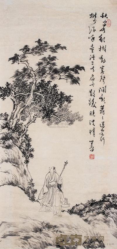 溥儒 松石高士 镜心 37×27cm