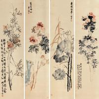 陈半丁 1926年作 花卉 四屏