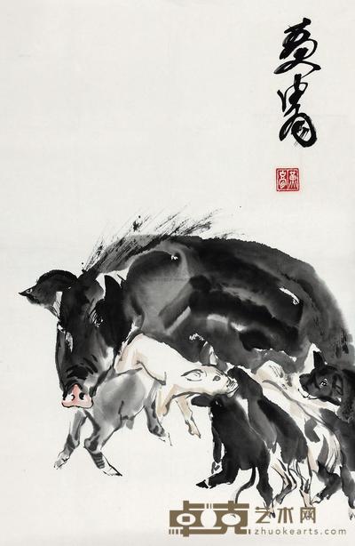 黄胄 饲子图 镜心 69×46cm