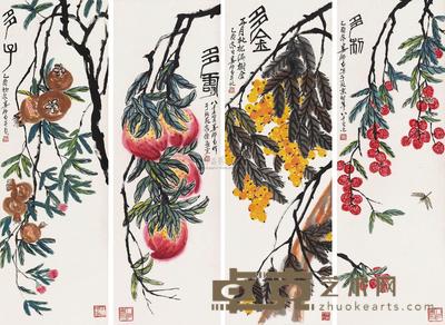 娄师白 花卉 四屏立轴 136×45cm×4