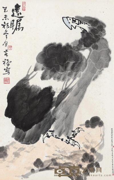 李苦禅 远瞩 镜框 67×44cm