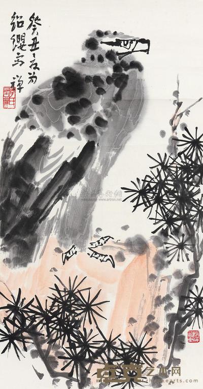 李苦禅 鹰石图 立轴 69×36cm