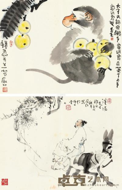 李燕 王同仁 花鸟 镜框 （二开） 29×38cm×2