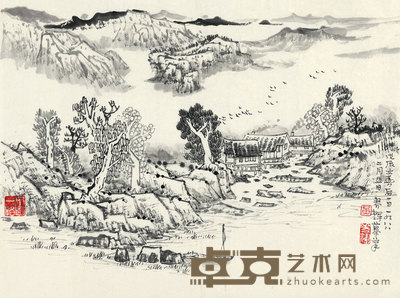 黄养辉 水阁幽居图 镜心 34×45cm