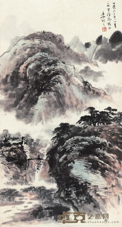 季观之 山溪雨后 立轴 86×46cm