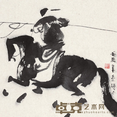 张力 骑牧图 立轴 42×42cm