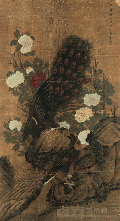 陆森 孔雀牡丹 镜框 168×92cm