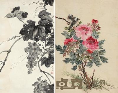 孙诵昭 富贵白头 墨葡萄 镜心 80×55cm;68×39cm