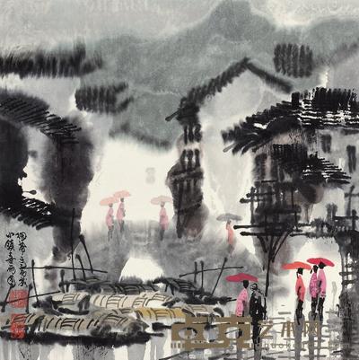 徐希 雨景 镜心 69×68cm