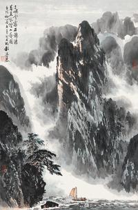 岑学恭 三峡帆影 立轴