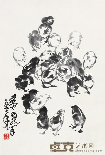 黄胄 1977年作 群吉图 镜心 67×45cm