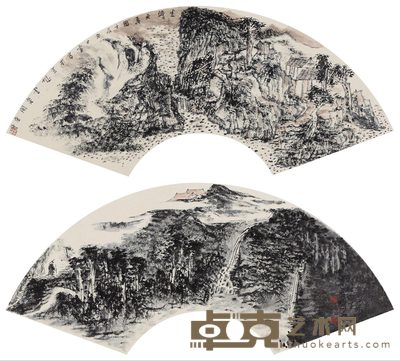 魏广君 2012年作 虚澹天真图 扇面 18×53cm×2
