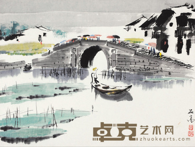 韦品高 小桥流水 镜心 34×45cm