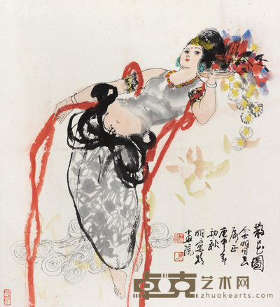 王明明 1980年作 散花图 镜心 66×60cm