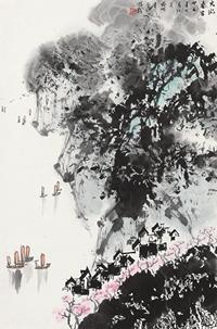 亚明 1977年作 太湖风光 立轴