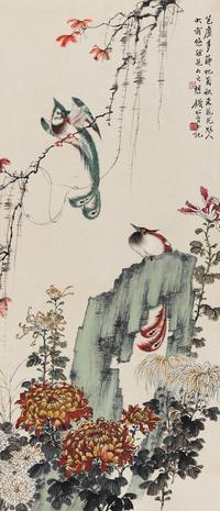 钱松嵒 双寿 立轴