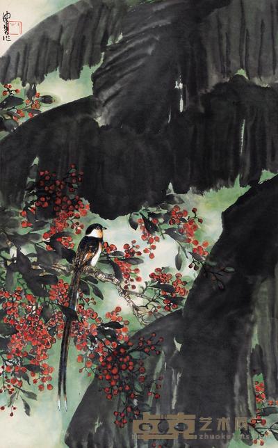 陈佩秋 蕉荫珍禽 立轴 94×58cm