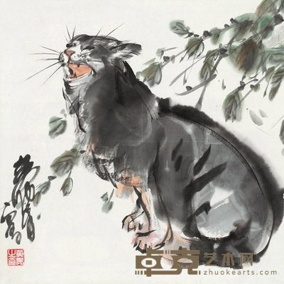 黄胄 猫鸣图 立轴 34×34cm