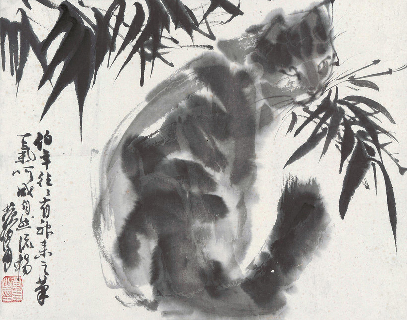 黄胄 猫 镜心